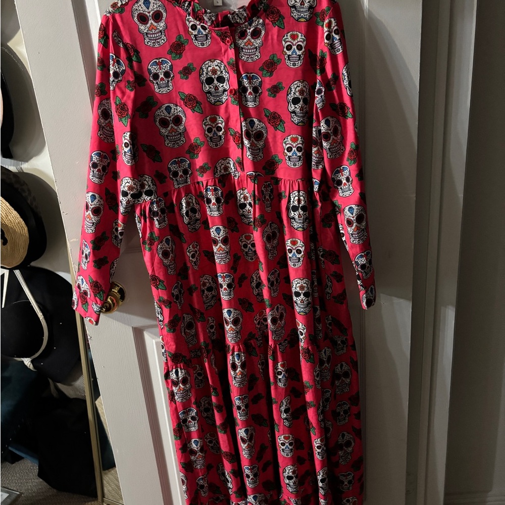 Skull Print Tiered Maxi Dress